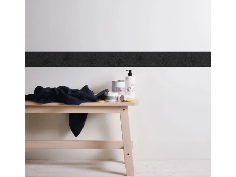 Bricoflor Glitzer Tapetenbordüre in Schwarz Selbstklebende Tapeten Bordüre mit Blumen Florale Tapetenborte Ideal für Wohnzimmer und Flur