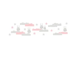 Bricoflor Hasen Tapeten Bordüre für Kinderzimmer in Rosa und Grau Selbstklebende Bordüre mit Wolken für Mädchen Tapetenbordüre Ideal für Babyzimmer