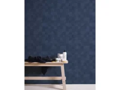 Bricoflor Karierte Tapete Dunkelblau Vliestapete Mit Karomuster Für Schlafzimmer Und Küche Vlies Mustertapete Geometrisch