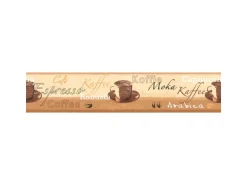 Bricoflor Küchentapete mit Kaffee Design Selbstklebende Tapetenbordüre in Beige Braun Vlies Tapetenborte mit Vinyl mit Schriftzug