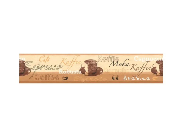 Bricoflor Küchentapete mit Kaffee Design Selbstklebende Tapetenbordüre in Beige Braun Vlies Tapetenborte mit Vinyl mit Schriftzug