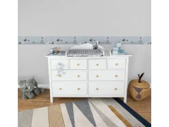 Bricoflor Kindertapete Walen unterwasserwelt Selbstklebende Kinderzimmer Bordüre in Blau Tapetenbordüre mit Schiff und Leuchtturm, gut für Babyzimmer