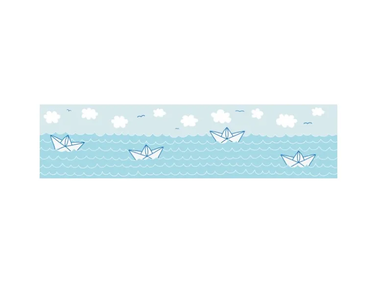 Bricoflor Kinderzimmer Bordüre Maritim in Blau Wolken Tapete mit Boot und Meer Ideal für Babyzimmer Selbstklebende Bordüre aus Vlies