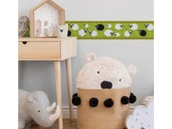 Bricoflor Kinderzimmer Bordüre mit Schafen Selbstklebend Tier Tapetenbordüre in Grün Ideal für Babyzimmer Vlies Kindertapete für Jungen und Mädchen