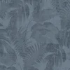 Bricoflor Leinen Tapete in Dunkelblau Palmen Vliestapete Blau in Leinenoptik Boho Mustertapete mit Palmenblätter Farn Design für Wohnzimmer