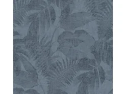 Bricoflor Leinen Tapete in Dunkelblau Palmen Vliestapete Blau in Leinenoptik Boho Mustertapete mit Palmenblätter Farn Design für Wohnzimmer