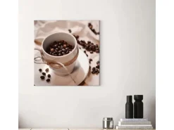 Bricoflor Leinwand Bild Mit Kaffee Motiv Kaffeetassen Bild In Weiß Und Braun Küchenbild Mit Kaffeebohnen Als Wand Deko Für Cafés