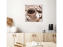Bricoflor Leinwand Bild Mit Kaffee Motiv Kaffeetassen Bild In Weiß Und Braun Küchenbild Mit Kaffeebohnen Als Wand Deko Für Cafés