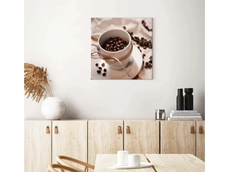 Bricoflor Leinwand Bild Mit Kaffee Motiv Kaffeetassen Bild In Weiß Und Braun Küchenbild Mit Kaffeebohnen Als Wand Deko Für Cafés