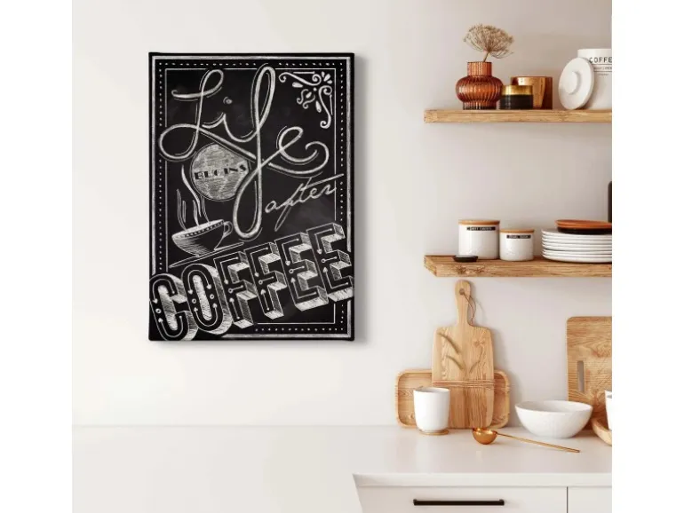 Bricoflor Leinwand Bild Mit Kaffeetasse Schwarz Weißes Bild Für Küche Im Retro Look Küchenbild Mit Café Design Auf Leinwand Im Bistro Stil