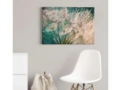 Bricoflor Leinwand Bild Mit Pusteblume Wandbild Mit Pflanze Und Morgentau Schlafzimmer Und Badezimmer Bild Im Wellness Stil In Türkis Und Weiß