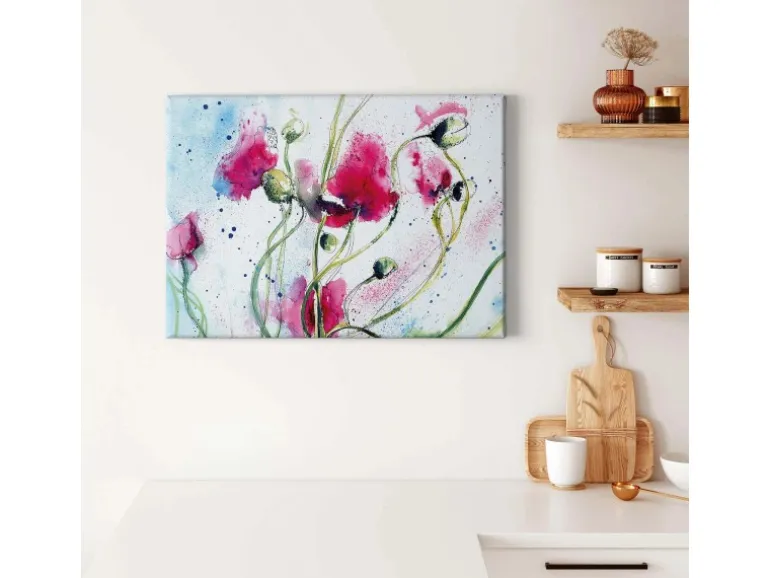 Bricoflor Leinwand Bild Mit Blumen Im Abstrakten Stil Wasserfarben Leinwandbild In Pink Und Grün Kunst Bild Mit Mohn Ideal Für Schlaf Und Wohnzimmer