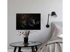 Bricoflor Leinwand Bild Mit Gorilla Und Blumen Stillleben Wandbild In Schwarz Ideal Für Wohn Und Schlafzimmer Tier Bild Auf Leinwand Im Querformat