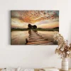 Bricoflor Leinwand Bild Mit Steg Am See Sonnenuntergang Leinwandbild In Pastellfarben Landschaft Wandbild In Abendstimmung Für Schlafzimmer Und Küche