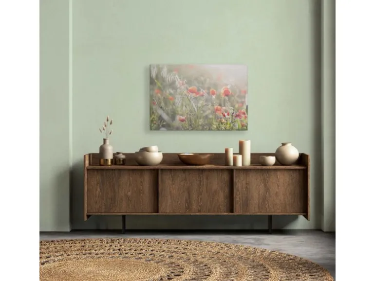Bricoflor Leinwandbild Mit Mohnblumen In Sonne Wandbild Mit Blumenwiese Auf Leinwand Im Landhausstil Für Küche In 90 X 60 Cm