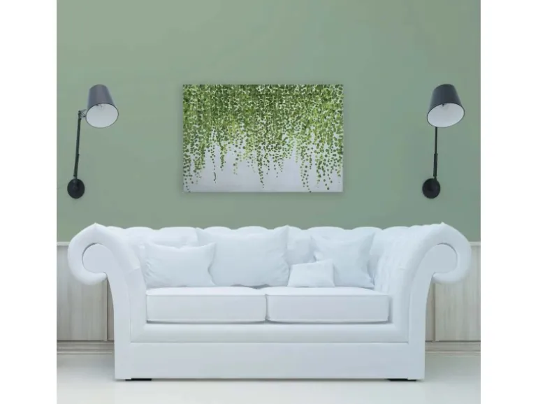Bricoflor Leinwandbild Mit Pflanzen Grün Weiß Deko Wandbild Für Schlafzimmer Und Küche Pflanzenwand Auf Bild In 120 X 80 Cm