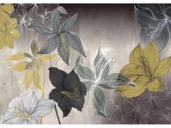 Bricoflor Lilien Tapete Grafisch Vlies Fototapete mit Blumen in Grau Gold Ideal für Wohnzimmer und Schlafzimmer Florale Vliestapete Ausgefallen