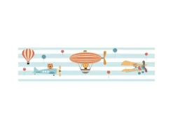 Bricoflor Luftschiff Tapete in Hellblau für Babyzimmer Kinderzimmer Bordüre Selbstklebend mit Zeppelin Vlies Kindertapete mit Tieren für Jungenzimmer