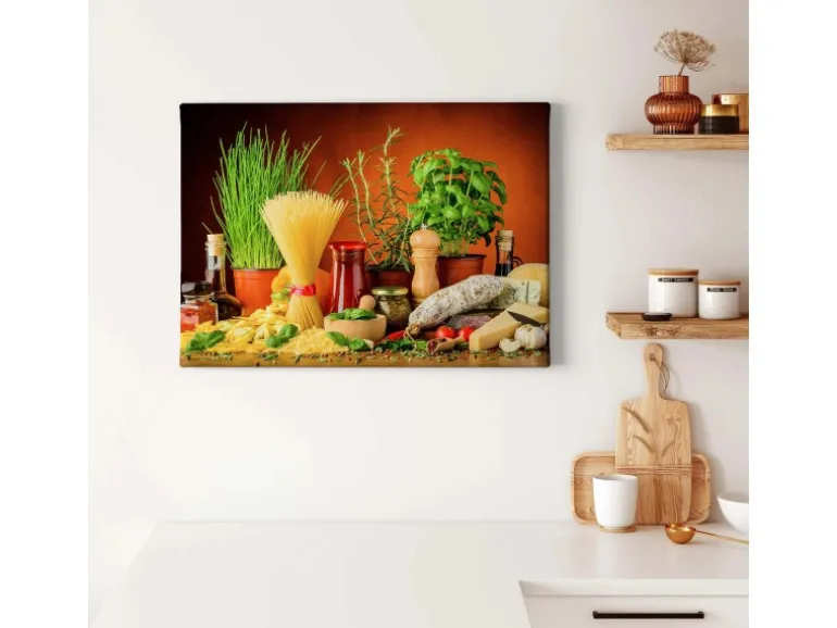 Bricoflor Mediterranes Deko Wandbild Für Küche Leinwand Bild In Rot Und Grün Mit Pasta Motiv Nudel Küchenwandbild Im Querformat