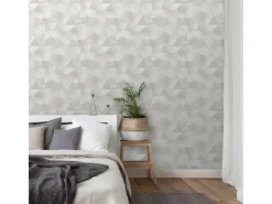 Bricoflor Metallic Vliestapete Geometrisch Weiße Tapete mit Dreieck Design in 3D Optik Grafische Mustertapete in Weiß Grau für Büro und Schlafzimmer
