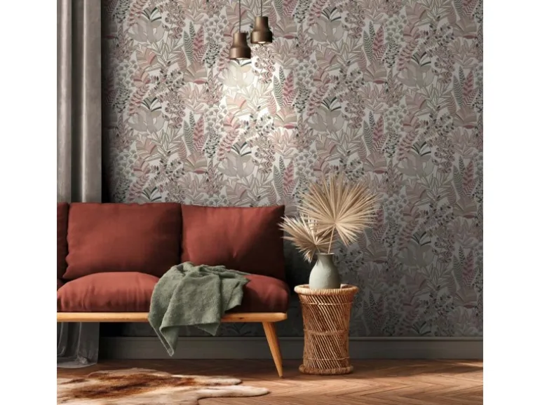 Bricoflor Moderne Tapete mit Blätter Muster Romantische Vliestapete Weiß Rosa Gold Florale Mustertapete mit Metallic Effekt