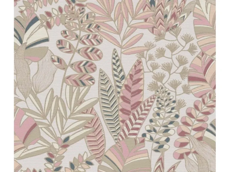 Bricoflor Moderne Tapete mit Blätter Muster Romantische Vliestapete Weiß Rosa Gold Florale Mustertapete mit Metallic Effekt