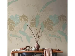 Bricoflor Monstera Tapete In Beige Mint Gold Moderne Fototapete Mit Palmenblättern Vlies Mustertapete Ideal Für Wohnzimmer