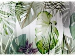Bricoflor Monstera Tapete Transparent Tropische Blätter Vliestapete in Grün Weiß Grau Vlies Fototapete mit Palmenblättern für Wohn und Schlafzimmer