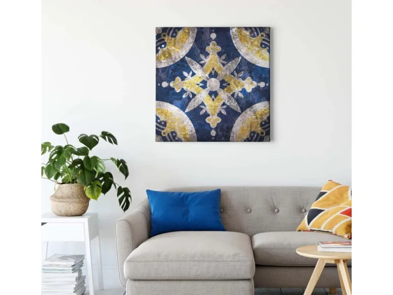 Bricoflor Mosaik Leinwand Bild Orientalisches Wandbild In Dunkelblau Und Gelb Boho Leinwand Bild In Fliesenoptik Ideal Für Küche Und Schlafzimmer