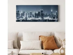 Bricoflor New York Bild Mit Skyline Modernes Wandbild Mit Stadt Motiv In Blau Silber Ausgefallenes City Leinwandbild Ideal Für Schlafzimmer Und Bar