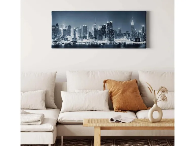 Bricoflor New York Bild Mit Skyline Modernes Wandbild Mit Stadt Motiv In Blau Silber Ausgefallenes City Leinwandbild Ideal Für Schlafzimmer Und Bar