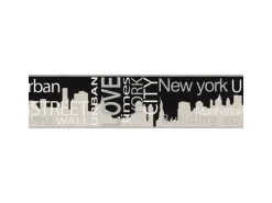 Bricoflor New York Tapetenbordüre Modern Schriftzug Tapeten Bordüre in Schwarz und Grau Ideal für Küche und Jugendzimmer Vlies Wandbordüre mit Vinyl
