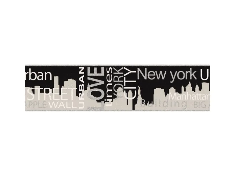 Bricoflor New York Tapetenbordüre Modern Schriftzug Tapeten Bordüre in Schwarz und Grau Ideal für Küche und Jugendzimmer Vlies Wandbordüre mit Vinyl