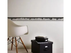 Bricoflor Ornament Bordüre in Schwarz und Silber Neobarock Tapetenbordüre mit Lilien Wandbordüre mit Blumen Ideal für Schlafzimmer und Flur