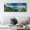 Bricoflor Panorama Bild Mit Berglandschaft Wandbild Mit Meer Motiv In Blau Und Grün Feld Landschaft Auf Leinwand Ideal Für Schlafzimmer Und Flur