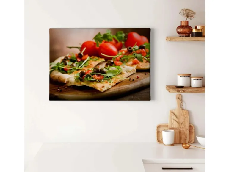 Bricoflor Pizza Bild Auf Leinwand Mediterranes Leinwand Bild Für Küche Deko Wandbild Mit Pizza Motiv In Rot Und Grün Für Küchen Und Restaurants