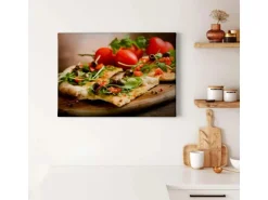 Bricoflor Pizza Bild Auf Leinwand Mediterranes Leinwand Bild Für Küche Deko Wandbild Mit Pizza Motiv In Rot Und Grün Für Küchen Und Restaurants