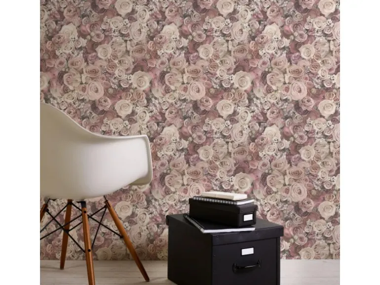 Bricoflor Rosen Tapete in Rosa Vintage Blumentapete im Shabby Chic Ideal für Schlafzimmer Romantische Rosentapete in Altrosa und Creme