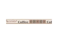 Bricoflor Schmale Tapetenbordüre für Küche Kaffee Tapete mit Vinyl Selbstklebende Tapeten Bordüre in Beige und Braun mit Keffeebohnen