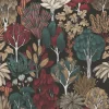 Bricoflor Schwarze Waldtapete Elegante Tapete mit Bäumen in Grün und Rot Wohnzimmer und Esszimmer Vliestapete mit Baum Muster