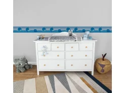 Bricoflor Selbstklebende Bordüre für Kinderzimmer Babyzimmer Tapete Wale Blau Tapetenbordüre Maritim Ideal für Jungen und Mädchen