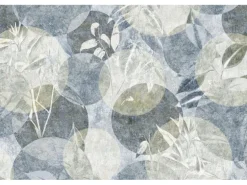 Bricoflor Skandinavische Tapete in Beige Blau Vlies Mustertapete mit Kreis Design und Pflanzen Landhaus Fototapete mit Blättern Ideal für Schlafzimmer