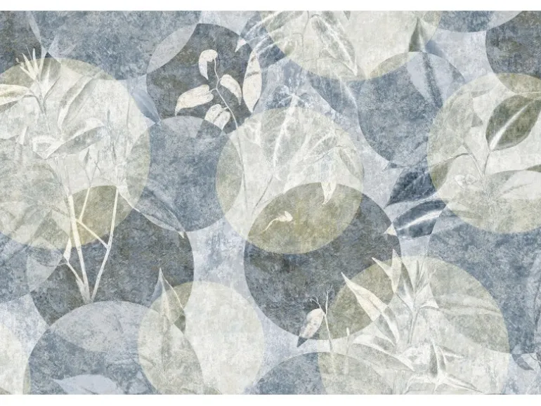 Bricoflor Skandinavische Tapete in Beige Blau Vlies Mustertapete mit Kreis Design und Pflanzen Landhaus Fototapete mit Blättern Ideal für Schlafzimmer