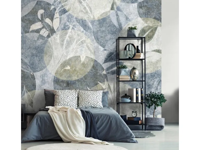 Bricoflor Skandinavische Tapete in Beige Blau Vlies Mustertapete mit Kreis Design und Pflanzen Landhaus Fototapete mit Blättern Ideal für Schlafzimmer