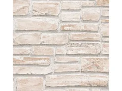 Bricoflor Steintapete in Creme Weiß für Flur und Schlafzimmer Helle Tapete in Steinoptik mit 3D Design Papiertapete als Steinwand
