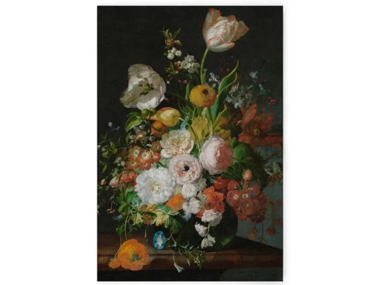 Bricoflor Stillleben Blumen Auf Schwarzem Hintergrund Gemälde Leinwandbild Mit Blumenstrauß Im Vintage Stil In 80 X 120 Cm