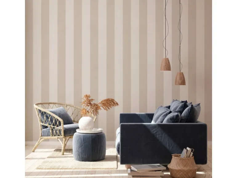 Bricoflor Streifentapete in Beige Tapete mit Blockstreifen Ideal fürs Wohnzimmer