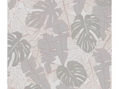 Bricoflor Tapete mit Monstera Graue Vliestapete mit Palmenblättern Tropische Mustertapete in Grau mit Kupfer Metallic Effekt