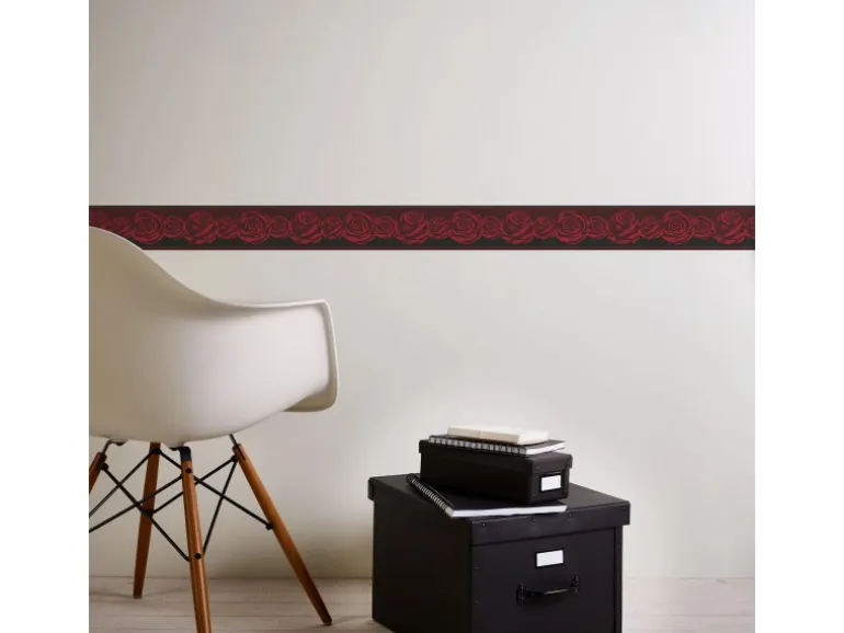 Bricoflor Tapeten Bordüre mit Rosen für Schlafzimmer Romantische Tapetenbordüre mit Rosenmuster aus Papier Florale Tapetenborte in Rot und Schwarz