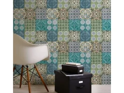 Bricoflor Türkise Tapete in Fliesenoptik Orientalische Mosaik Tapete Ideal für Küche und Wohnzimmer Boho Vliestapete im Vintage Stil